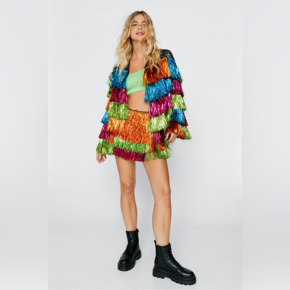 Sequin Tinsel Jacket and Short Set - Nasty Gal